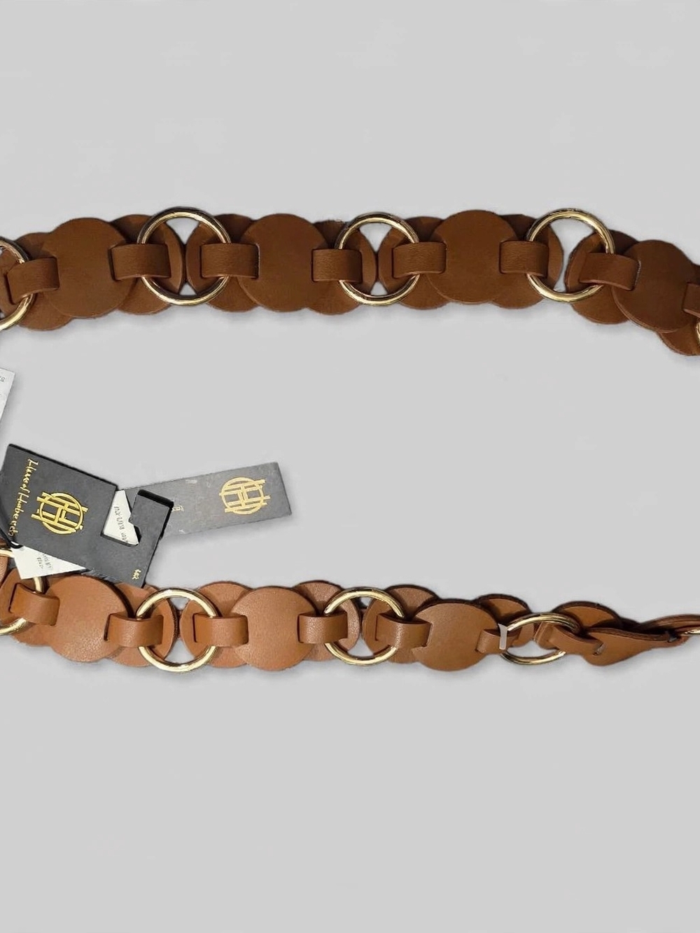 House of Harlow 1960 Brown Leather Ladies Link Belt with Gold Rings